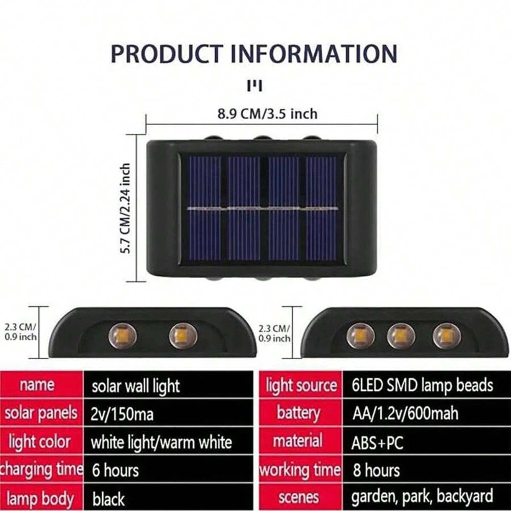 Lumières murales à LED solaire extérieure lampe solaire LED étanche de haut en bas