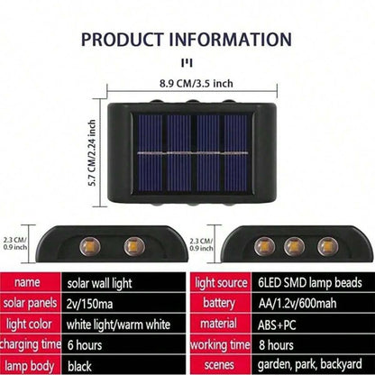 Lumières murales à LED solaire extérieure lampe solaire LED étanche de haut en bas