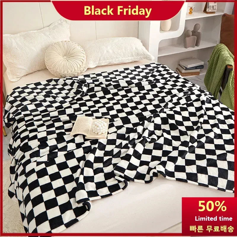 Couverture de flanelle pour la chambre à coucher des couvertures de climatisation douce à damier