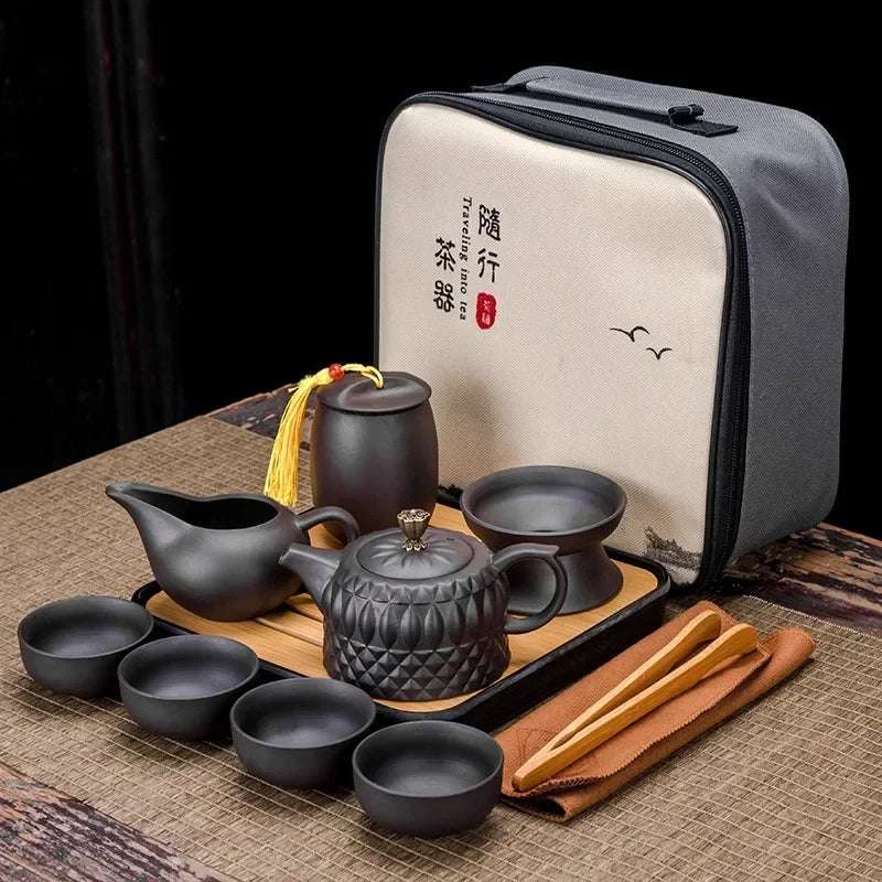 Chinese Kung Fu Tea Set Sand Ceramic Teapot Set Travel Kong Fu Tea Kit Gift Porcelain Purple Sand Pot Infuser Ceramic Tea Set