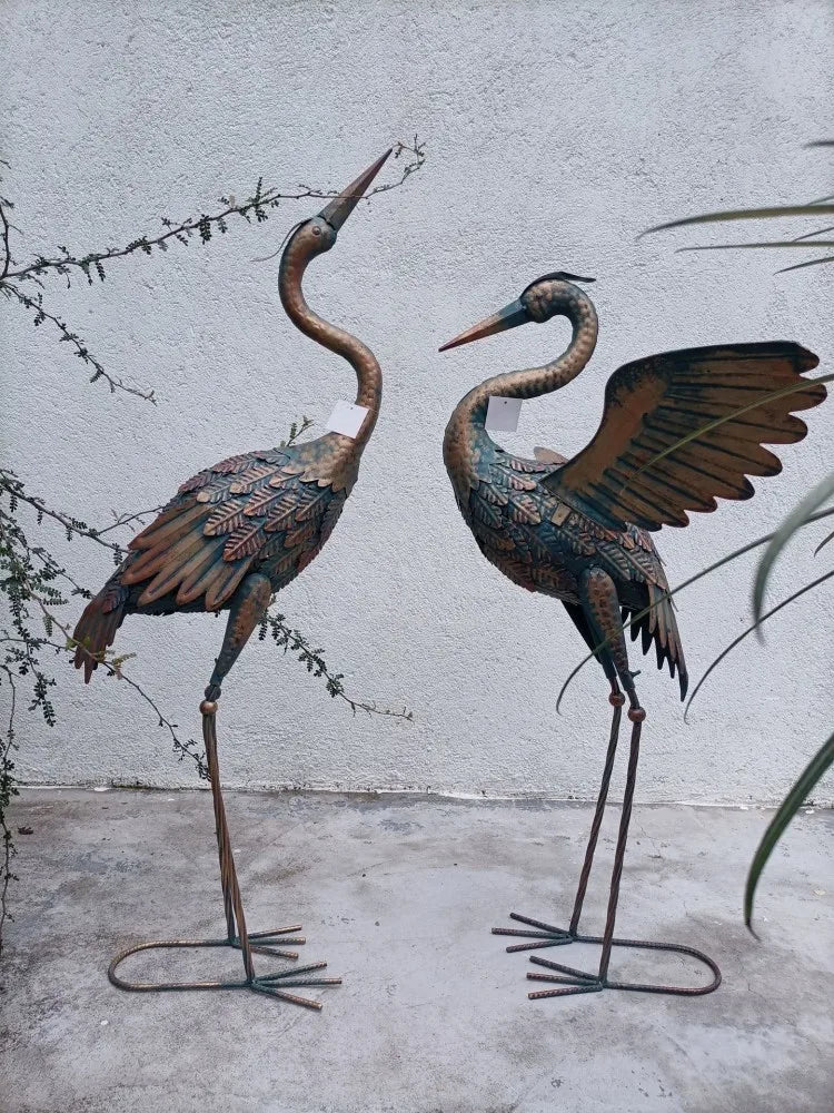 2pc / emball Garden Metal Crane Statues Ornements Patio Lawn Pond Yard Bird Art Decor Outdoor Standing Iron Heron Sculpture 83 / 94cm