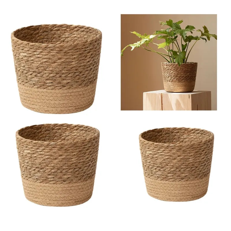 Planteros de canasta Cubierta Cubierta Cesta de almacenamiento Contenedores de plantas de canasta tejida a mano Sembradora de bonsai contenedor