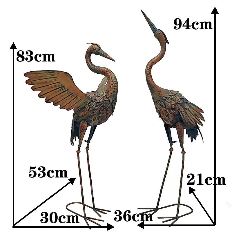2pc / emball Garden Metal Crane Statues Ornements Patio Lawn Pond Yard Bird Art Decor Outdoor Standing Iron Heron Sculpture 83 / 94cm