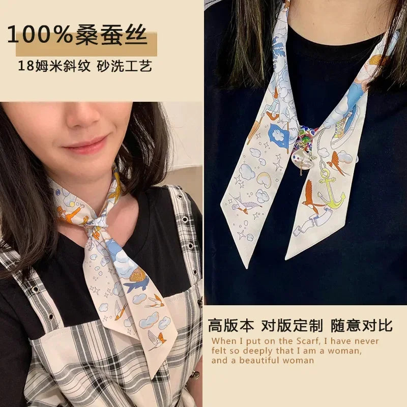 100% silk gift box Silk H home silk small scarf headband packaging decoration Long  scarf headband cylinder  gift box