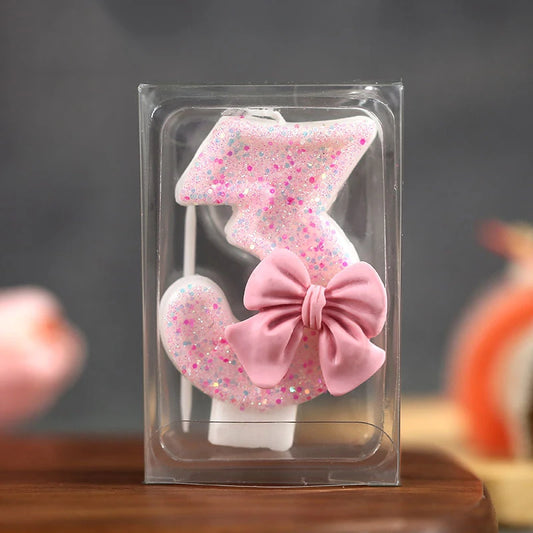 Numero 3d Cake Decorating Cancle glitter Pink Bow Candele digitali Cake Topper Birthday Party Day Day Decoration