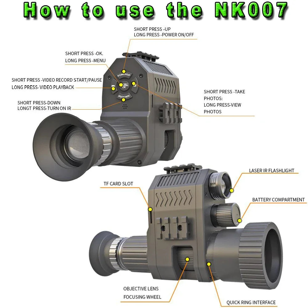 1080p Digital Night Vision Scope NK007Plus Monokulær 200-400m Infrarød videokamera med genopladeligt batteri til udendørs jagt