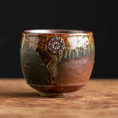 Vintage Handmade Crinkle Flower Coffee Cup for Espresso with Ceramic Material and Unique Design