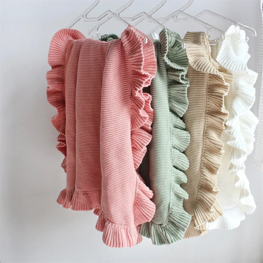 Baumwollgestricke Babydecke Neugeborene Wickelpackung Rüschen Decken Kleinkind Säuglingsbettbedeckung Quilt Neugeborener Korb Kinderwagen Swaddle