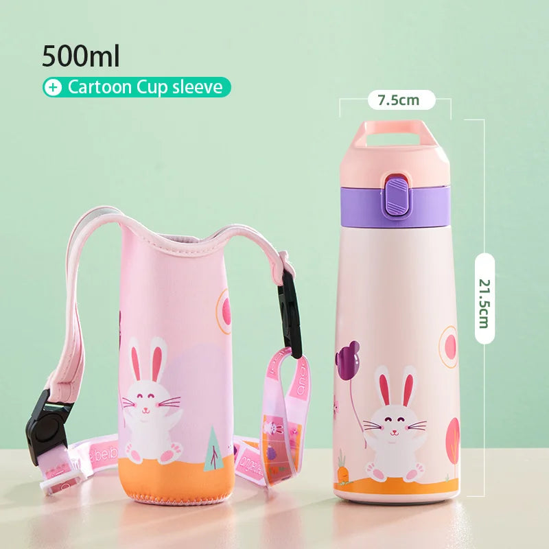GIANXI Kids Stainless Steel Straw Thermos Mug With Case Cartoon Leak-Proof Vacuum Flask Children Thermal Water Bottle Thermocup