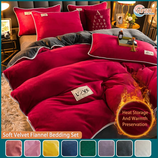 UPZO Velvet Flanel Bedwing Set Plust Plus Color Cover Cover Cover Fluffy Reverzibilná plyšová posteľná bielizeň Teplá na zimu （3ks bez plachty）