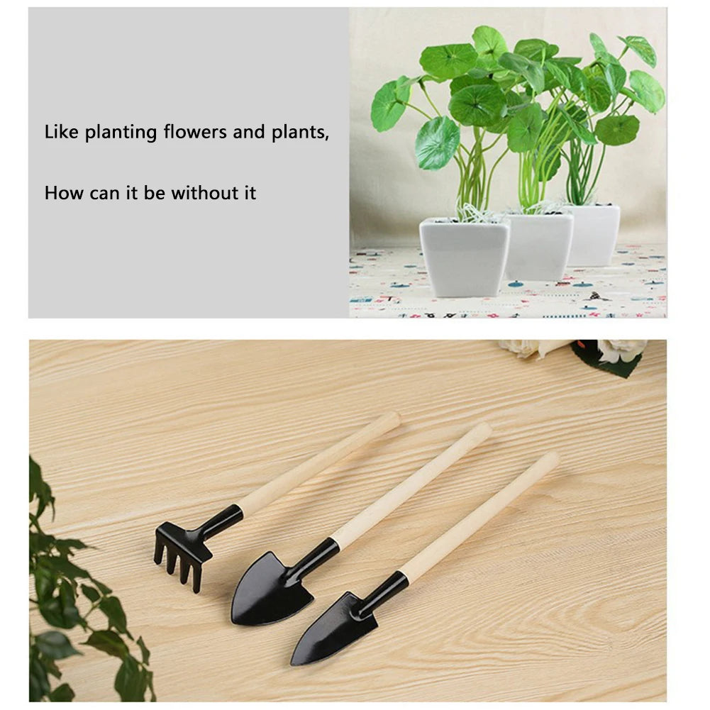 3pcs / set mini outils de jardinage kit de plantation miniature pour fleurs kit de plantation de plante en pot