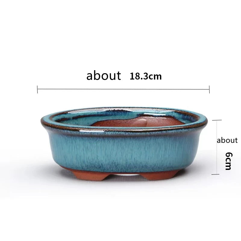 Keramik kínverskur bonsai blómpottur gljáður plöntublómapottur heimagarður
