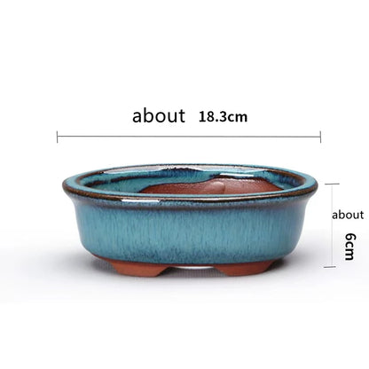 Keramik kínverskur bonsai blómpottur gljáður plöntublómapottur heimagarður