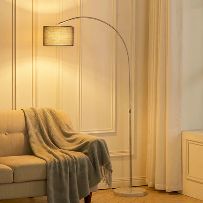 High Adjustable Arched Floor Lamp with Marble Base Cloth Lampshade, Grey