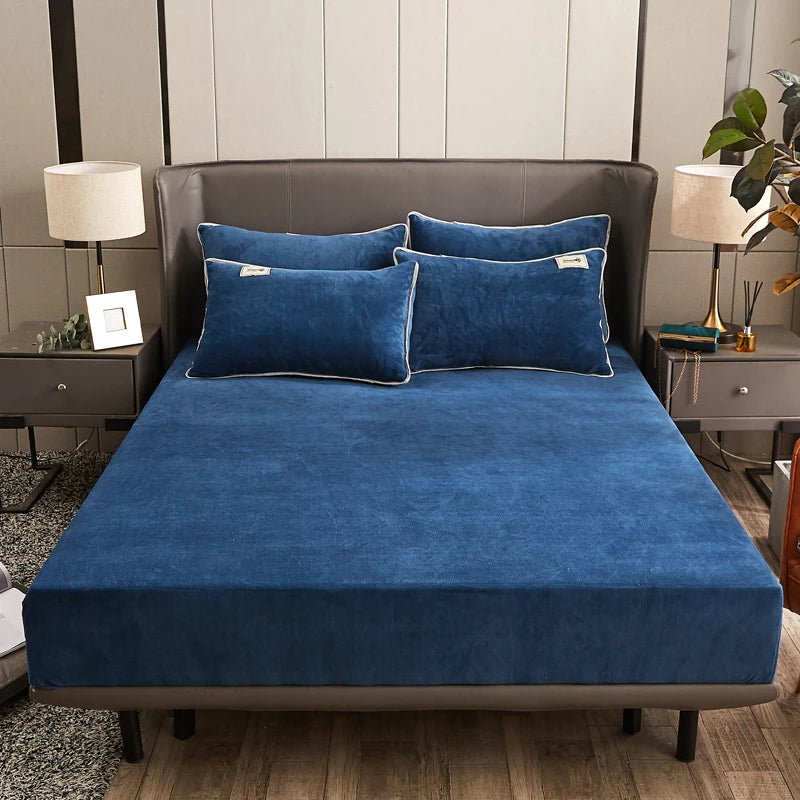 WOSRAT Warm velvet elastic fitted sheet mattress cover winter bedspreads 2 people luxury double bed bed sheet king size 160/200