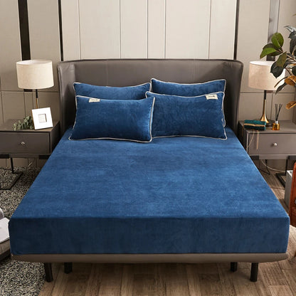 WOSRAT Warm velvet elastic fitted sheet mattress cover winter bedspreads 2 people luxury double bed bed sheet king size 160/200