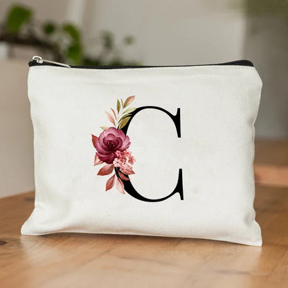 Bolsa de armazenamento cosmética do alfabeto A-Z Presentes de graduação inicial para professores Flores de higieness Prind Prind Houndeation para damas de honra Presentes de casamento