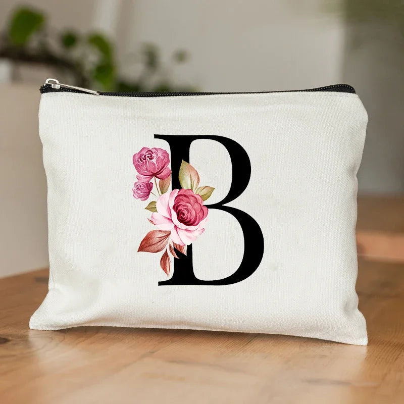 Bolsa de armazenamento cosmética do alfabeto A-Z Presentes de graduação inicial para professores Flores de higieness Prind Prind Houndeation para damas de honra Presentes de casamento