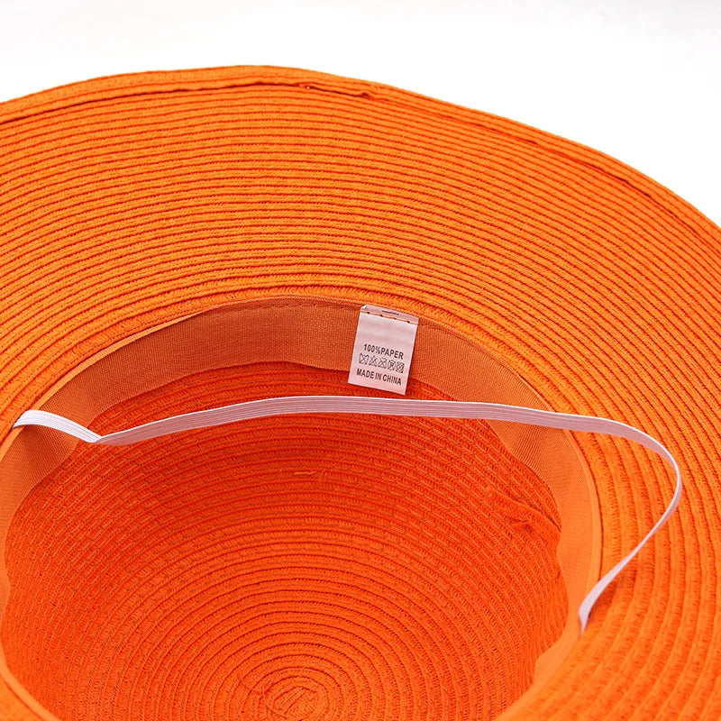 Ny stil Fast farve bred brim sommer sunshade panama stråhatte til kvinder udendørs afslappet luksus stråhætter sandstrand hatte