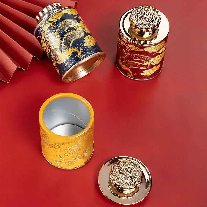 Portable Sealed Cans Dragon Print Mini Tea Canister Home  Packaging Box Travel Tea Paper Storage Canisters Empty Can