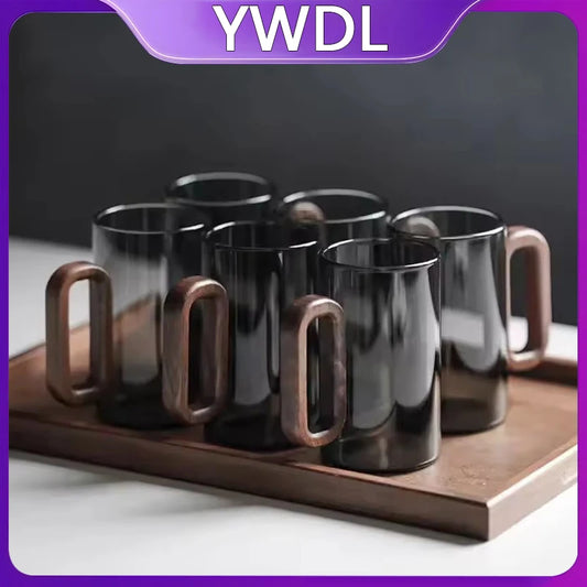2/4/6pcs Glass Mug With Wooden Handle Heat-resistant Teacup Set Transparent Breakfast Milk Juice Cup Home Party Drinkware