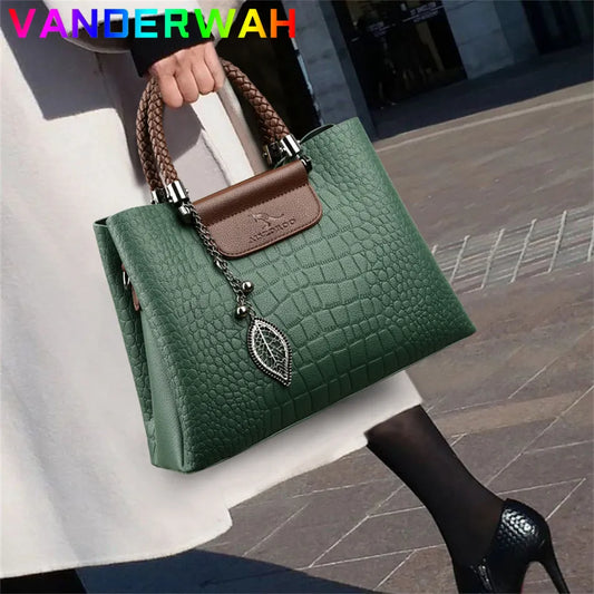 Brand læder 3 lag alligator crossbody taske til kvindelige kvindelige skulder messenger sac luksus designer damer håndtasker