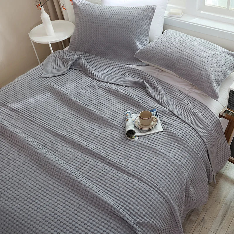 Japan Waffle Plaid Cotton Teppe For Bed Single Queen King Bedspread Bed Sofa Tepper Kast bomullsark Coverlet Bed Cover