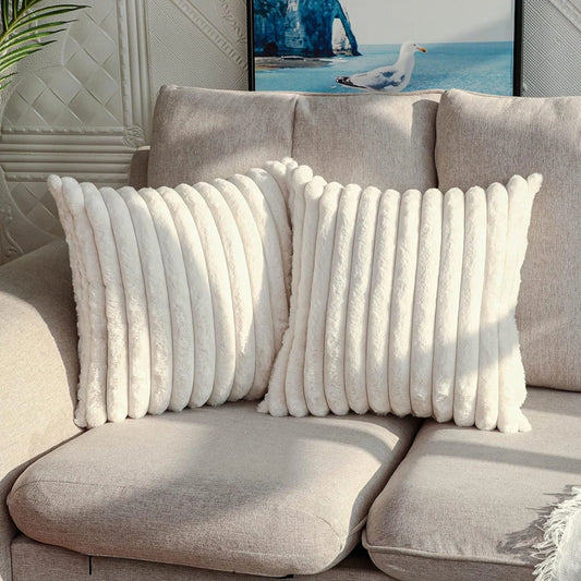 Faux kaninpels firkantet pute deksel stor tykt stripete supermyk solidfarge pute deksel 45x45cm sofa dekor pute deksel