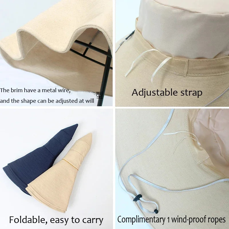 Sommerbrede rimme Solhat Kvinders sammenfoldelige rejsepakkbar spand hat japansk UV solcreme bomuld linned strand hat fisker hat