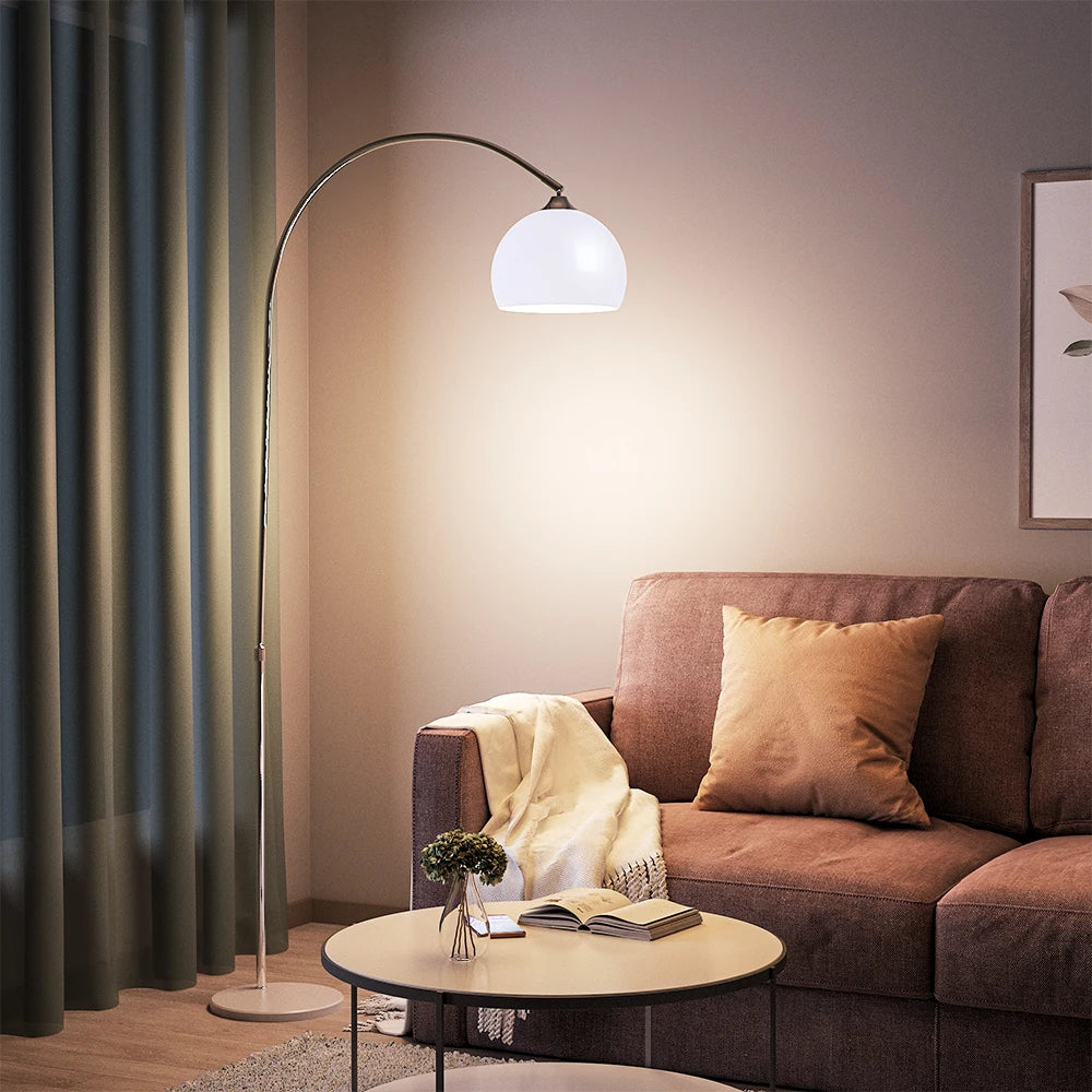 Arched Floor Lamp Tall Curved Design with Marble Base White Lampshade，130 to 180CM