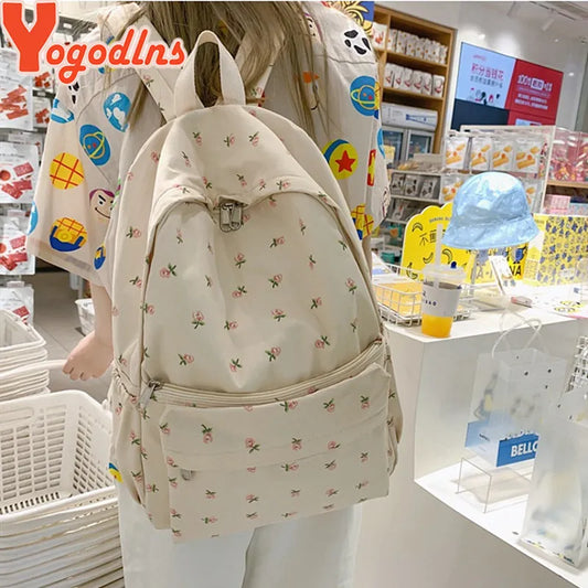 Yogodlns Fashion Floral Ryggsekk for kvinner Vanntett nylon ryggenesekk tenåring stor kapasitet student skolesekk reiser veske