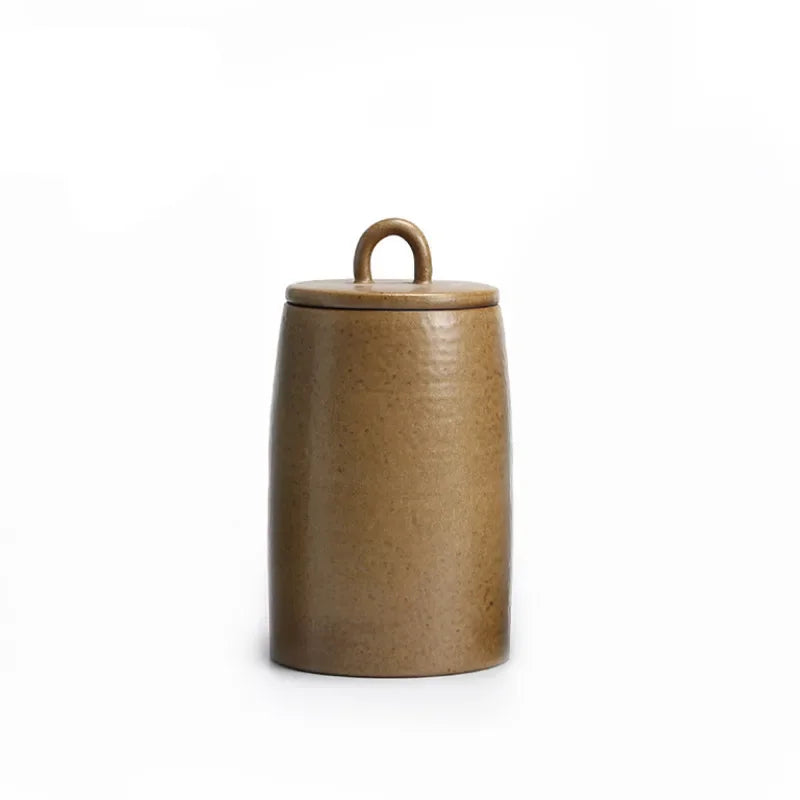 Japanese Ceramic Sealed Tea Caddy Coarse Pottery Large Vintage Spice Jar Household Candy Storage Tank Food Container Canister
