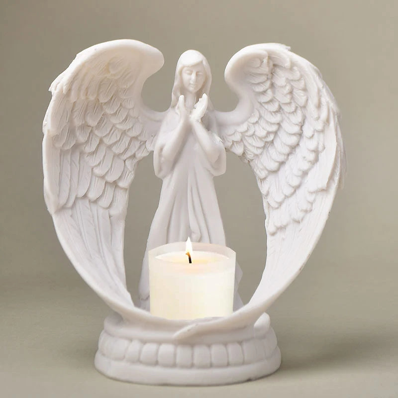 الراتنج الملاك الشكل شمعة حامل عاشق تمثال تذكاري Tealight الشمعدان للزينة الزفاف هدايا عيد الحب الحرف اليدوية