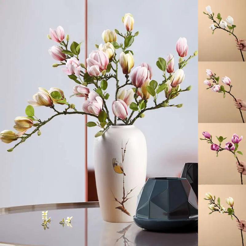 Keinotekoinen magnolia kukka -haara kodin olohuoneen sisustus väärennetty silkki kukkakasvien hääjuhlat simulointi kukkakimppu
