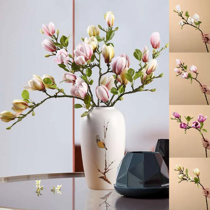 Keinotekoinen magnolia kukka -haara kodin olohuoneen sisustus väärennetty silkki kukkakasvien hääjuhlat simulointi kukkakimppu
