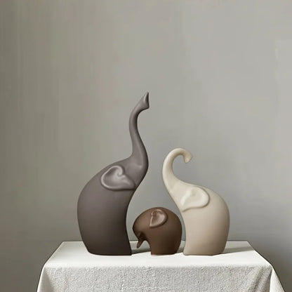 1set Nordic-Style Large Ceramic Elephant Family Figurine Set Matte Finish Animal Sculpture Entryway Decoration Unique Gift Idea