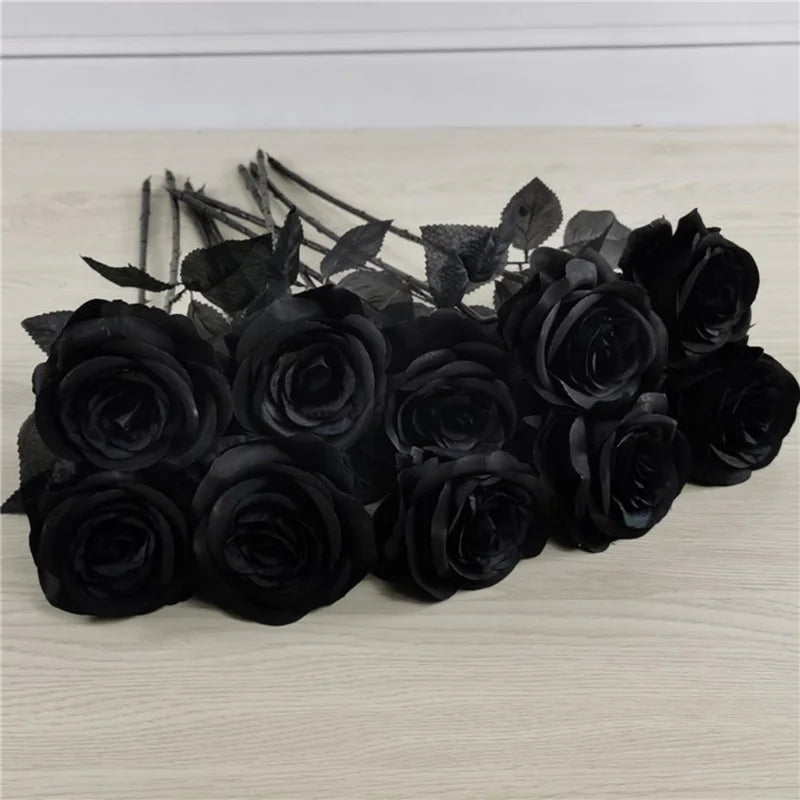 5pcs 8-9 cm de seda rosa preta rosa artificial cabeçalho de cabeça de casa de estar caseiro decoração de chritmas decoração de ano novo
