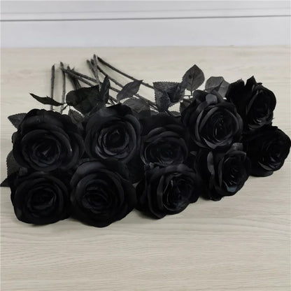 5pcs 8-9 cm de seda rosa preta rosa artificial cabeçalho de cabeça de casa de estar caseiro decoração de chritmas decoração de ano novo