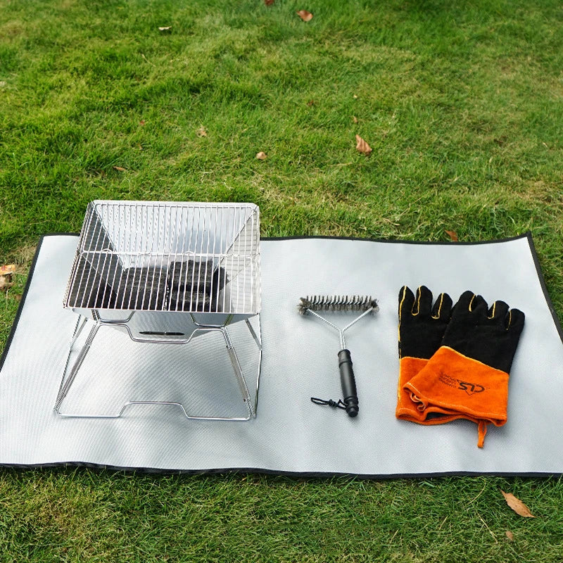 Camping brannsikkert grill matte klede flamme retardant varmeisolasjon pad ildpit ember matte teppe for utendørs piknik grillmat