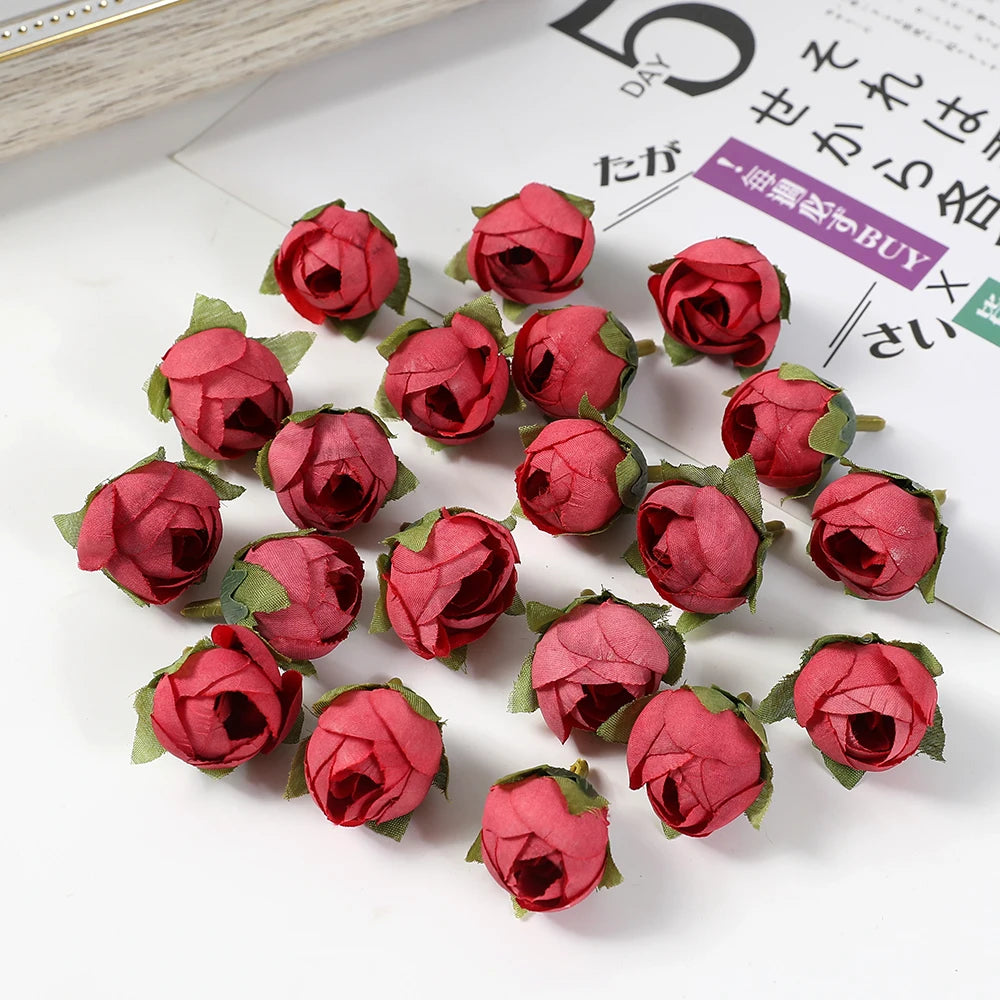Roseseknopper kunstige blomster hode silke falsk blomst for hjem bryllup dekor jul 2023 fest diy krans tilbehør