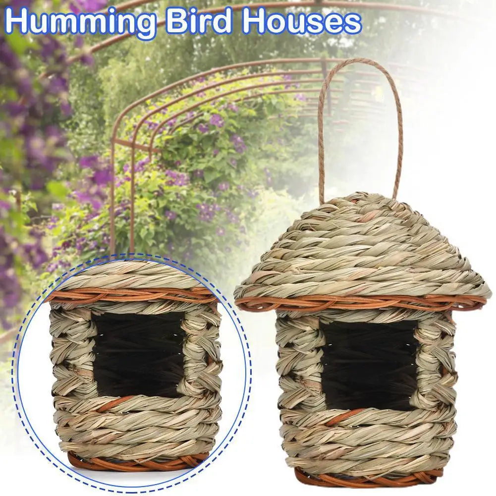 Hængende kolibri Fugl House Bird's Nest in Straw Garden Nest Woven House Hut Straw Bird House House Handwoven H5G8