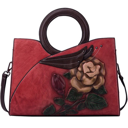Dámská taška Motaora Nové luxusní ženy skutečná kožená kabelka Retro Floral Ručně vyráběná taška pro ženský módní posíla