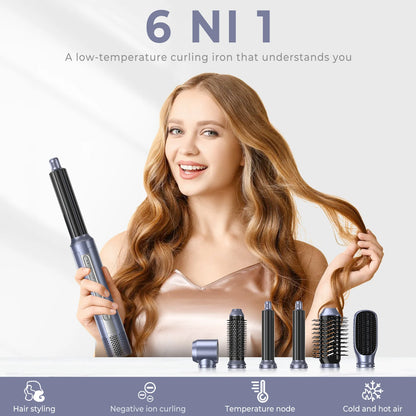 מברשת מייבש שיער ניתנת לניתוק 6 ב 1 מברשת עיצוב שיער מהירות גבוהה מכה מייבש יוניה שליל