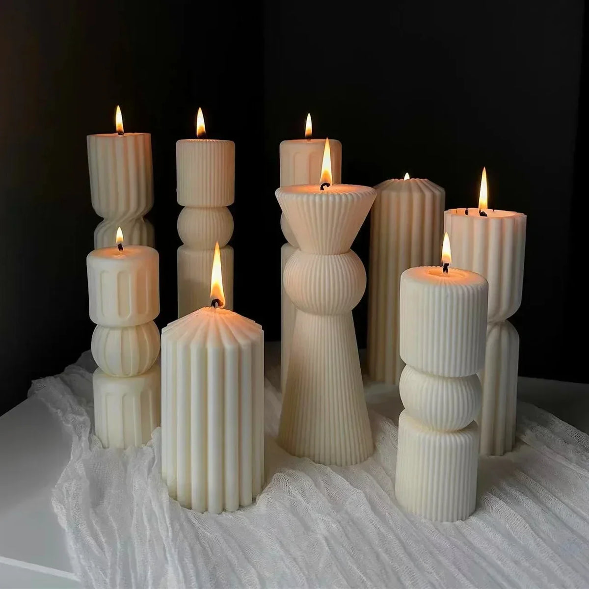 דפוס גל DIY גלילי נר סיליקון עובש דפוס ייחודי גילוף פסל גלילי עוגת שוקולד עובש סבון עובש סבון