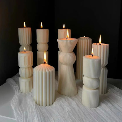 דפוס גל DIY גלילי נר סיליקון עובש דפוס ייחודי גילוף פסל גלילי עוגת שוקולד עובש סבון עובש סבון
