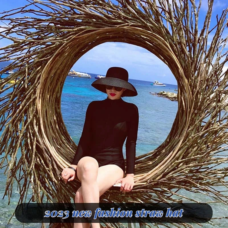 2023 Novas garras naturais mulheres mulheres craveria francesa hepburn wind wind moda moda chapéu de sol praia protetora solar ladrão de balde de protetor solar