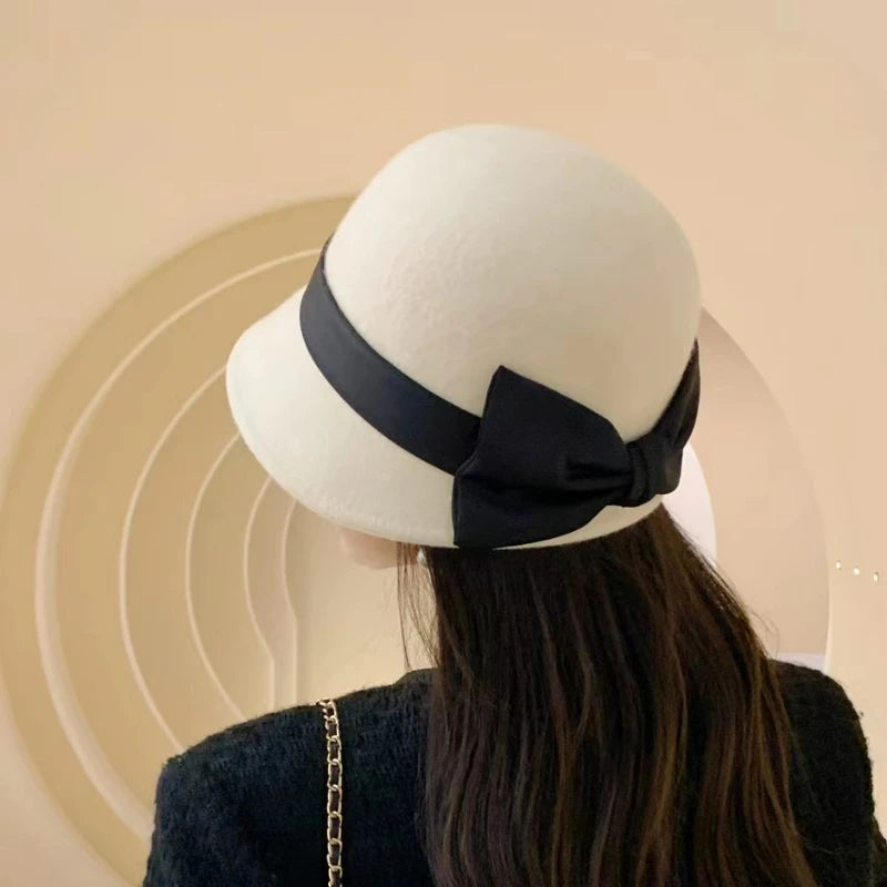 Hepburn Style Silk Hark Hark Hat për Gratë Vjeshtë-Drita Lesh Australiane Felt Hat Hat Delikat dhe Elegante Fisherman