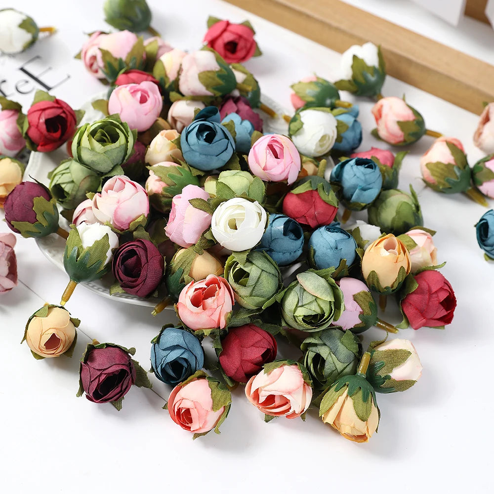 Roseseknopper kunstige blomster hode silke falsk blomst for hjem bryllup dekor jul 2023 fest diy krans tilbehør