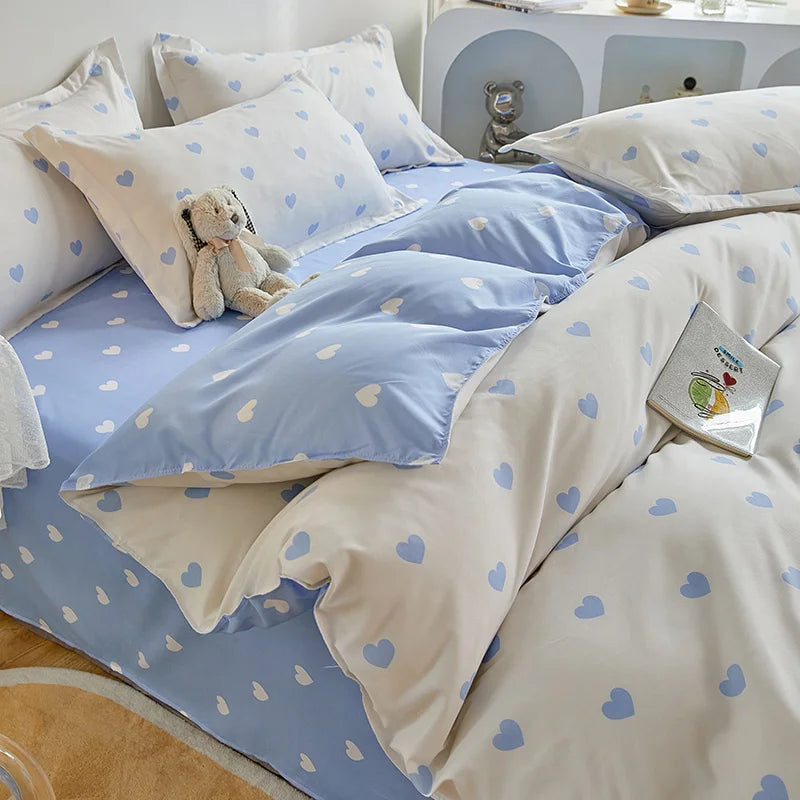 Kawaii Cherry Dupa Cover Set Pillowcase Floare Flori Floral Fete fete cu dimensiuni complete Kit de lenjerie de pat moale coreeană în stilul stilului de casă
