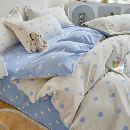 Kawaii Cherry Dupa Cover Set Pillowcase Floare Flori Floral Fete fete cu dimensiuni complete Kit de lenjerie de pat moale coreeană în stilul stilului de casă